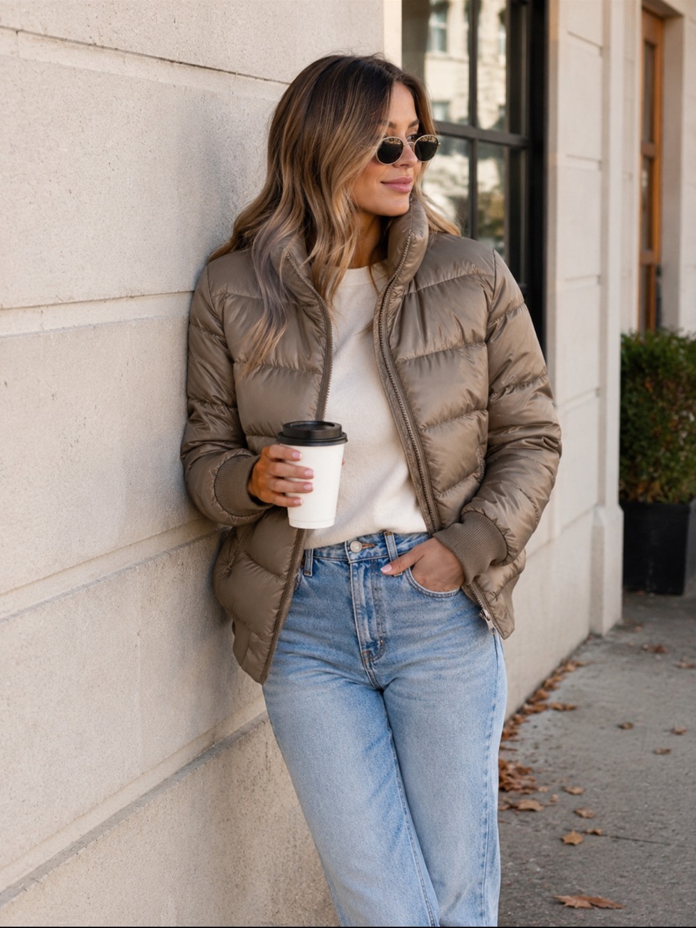 Uniqlo Tan Down Filled Puffer Jacket Full Zip Medium